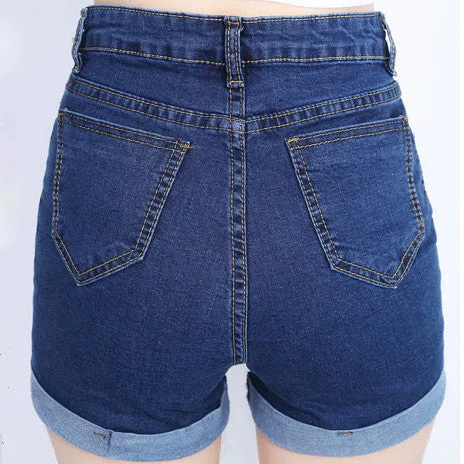 2017 Fashion 4 Buttons Retro Elastic High Waist Shorts.