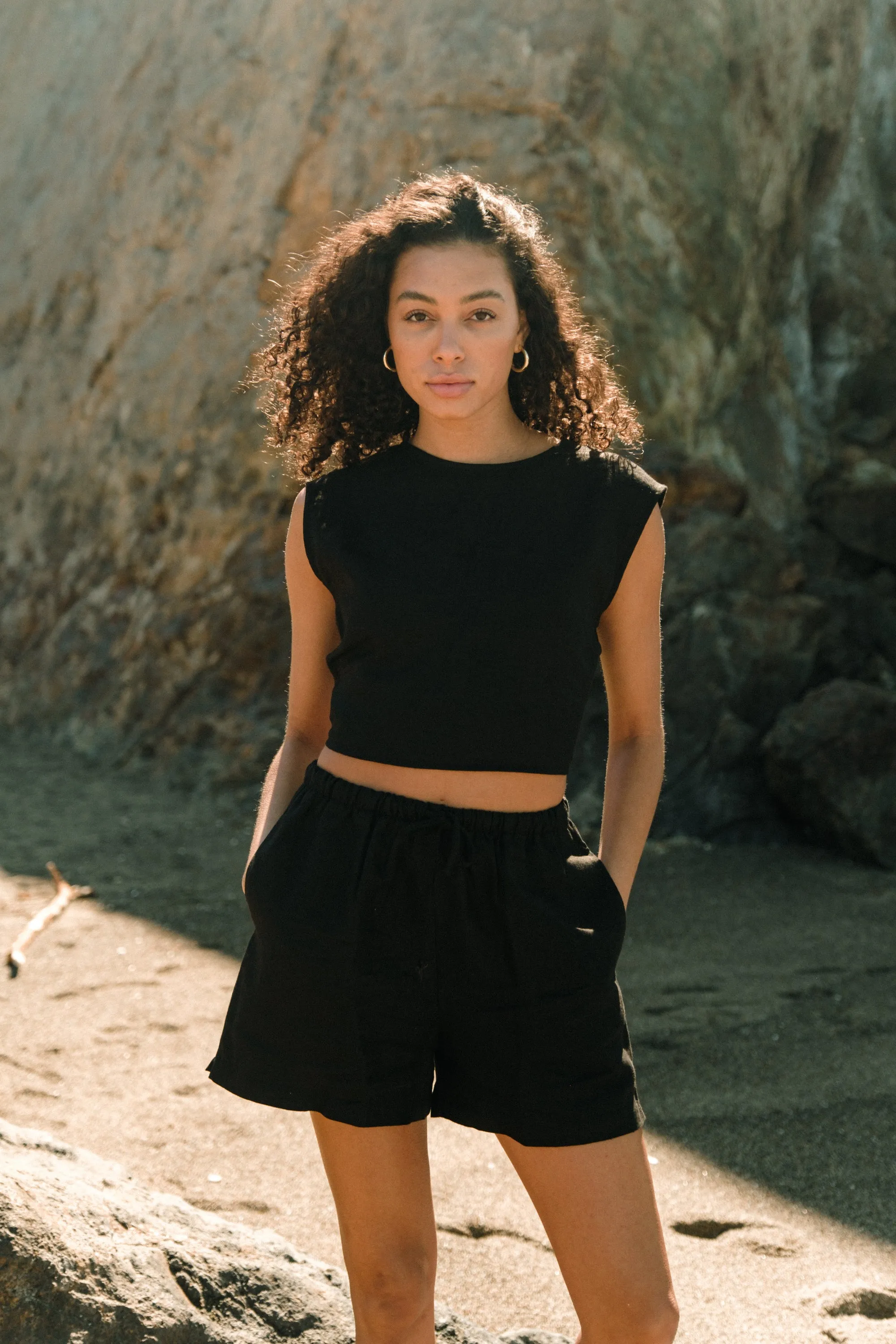 Allison Shorts in Black Linen