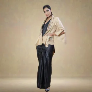 Belizzi Desi Tussar Silk Jacket | Madhubani Hand-Painted | Conch On Beige
