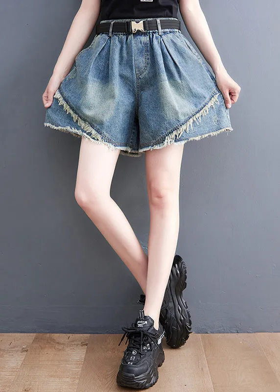 Blue Patchwork High Waist Denim Shorts