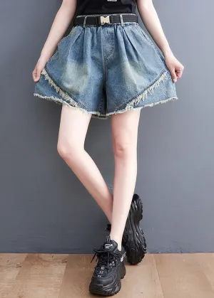 Blue Patchwork High Waist Denim Shorts