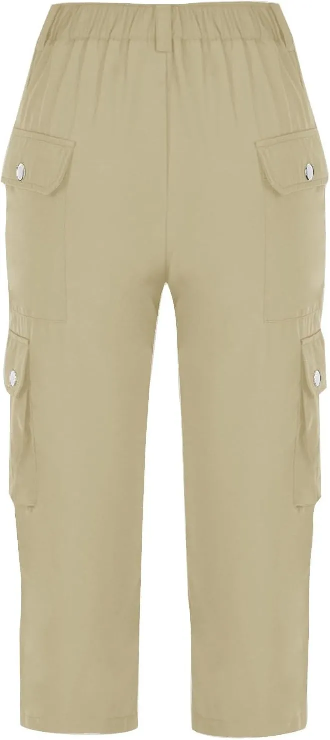 Cargo Capris for Women Lightweight Quick Dry Travel Hiking Summer Pants Baggy Cropped Trousers
