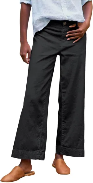 Chino Pants for Women Cropped Linen Pants High Waisted Capri Work Business Casual Pant with Pockets
