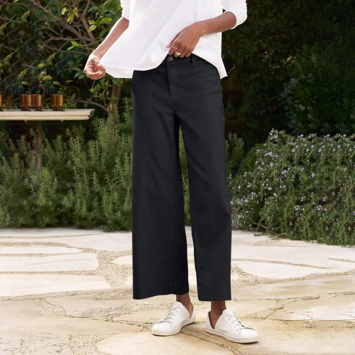Chino Pants for Women Cropped Linen Pants High Waisted Capri Work Business Casual Pant with Pockets