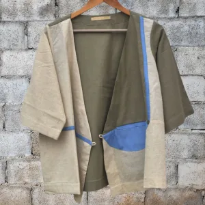 Contemporary Patchwork Wrap Jacket | Stylish | Casually Chic | Light Blue & Green
