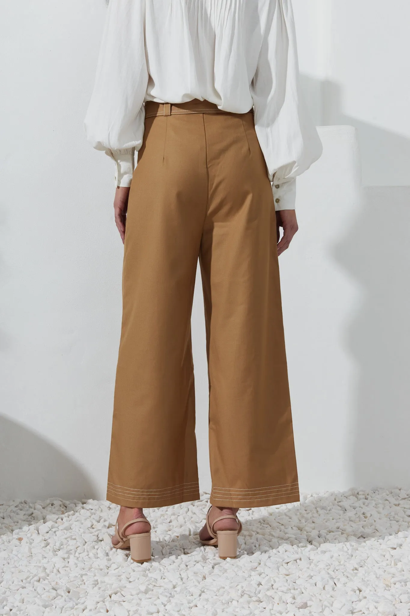 Drea Mocha Belted Wide Leg Pants