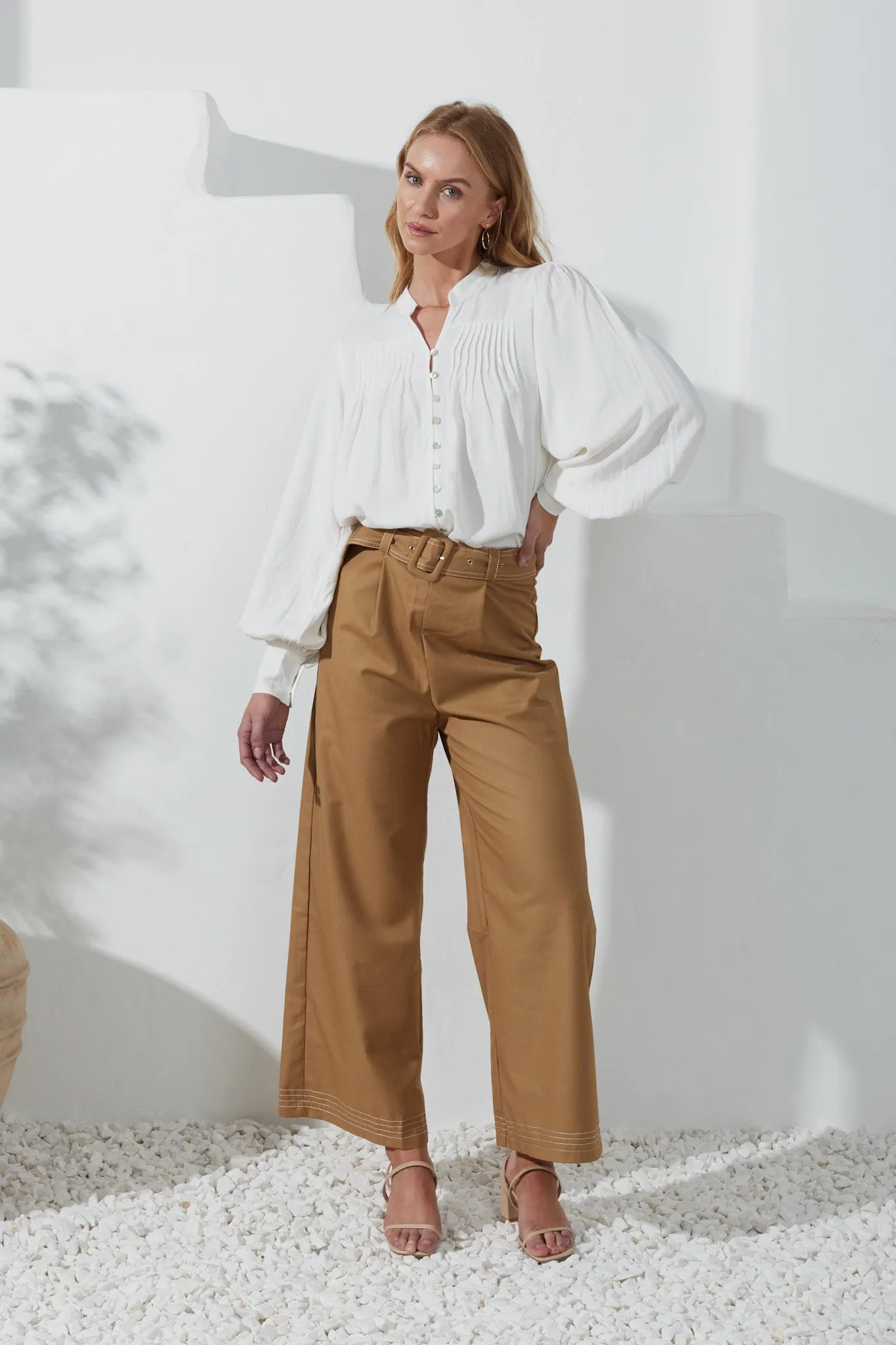 Drea Mocha Belted Wide Leg Pants
