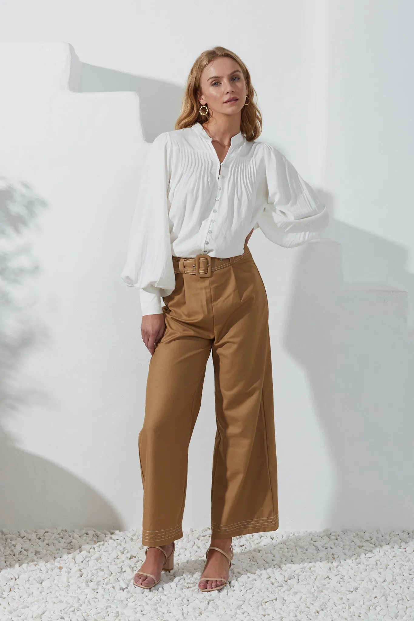 Drea Mocha Belted Wide Leg Pants