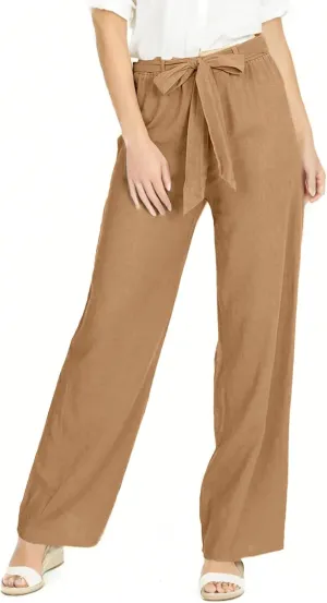 fanmpghleoo Plus Size Linen Pants for Women Casual Adjustable Tie Knot High Waisted Work Pants Loose Fit Comfy Lounge Pants