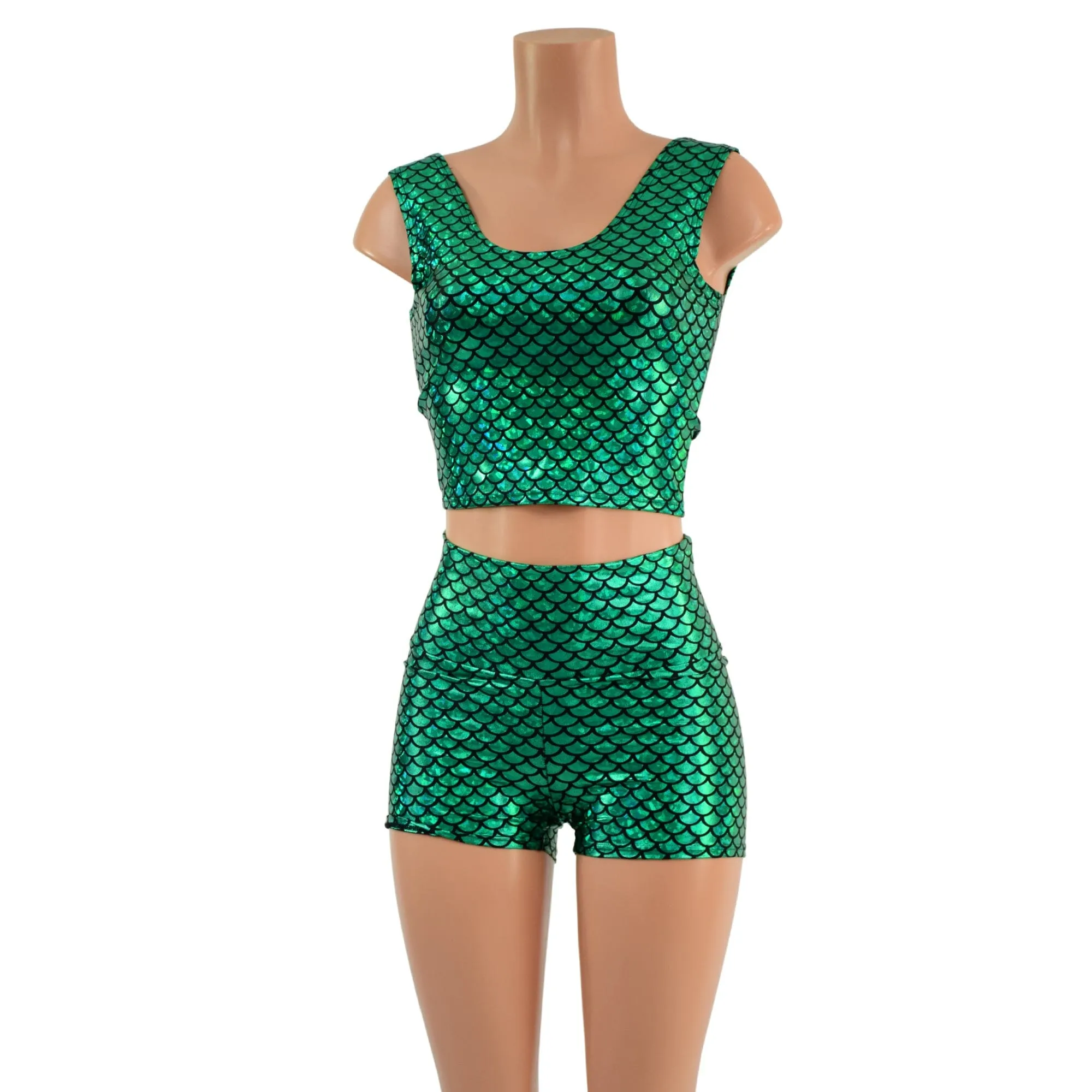 Green Scale High Waist Shorts OR Top READY to SHIP