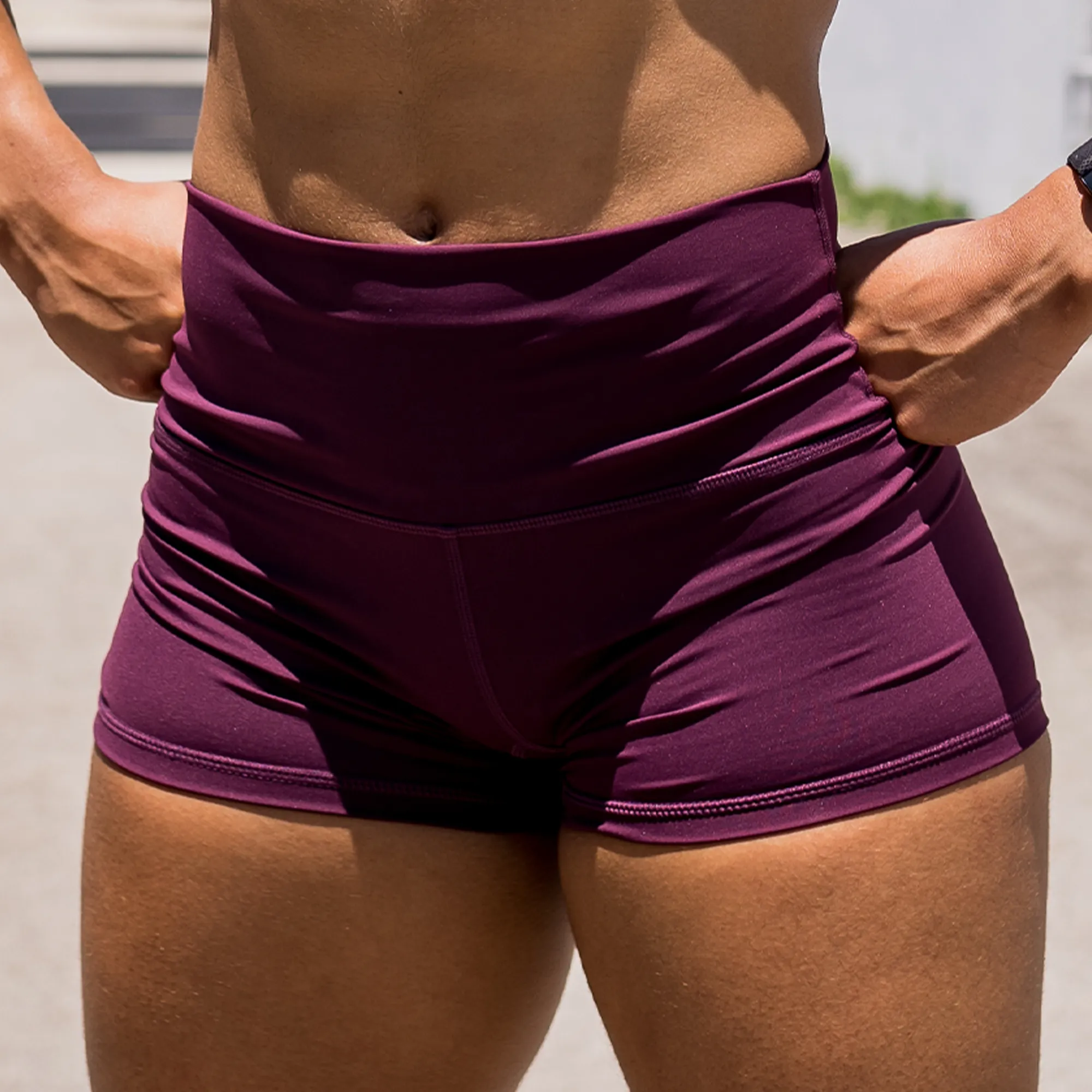 High Waist Booty Shorts - Wine