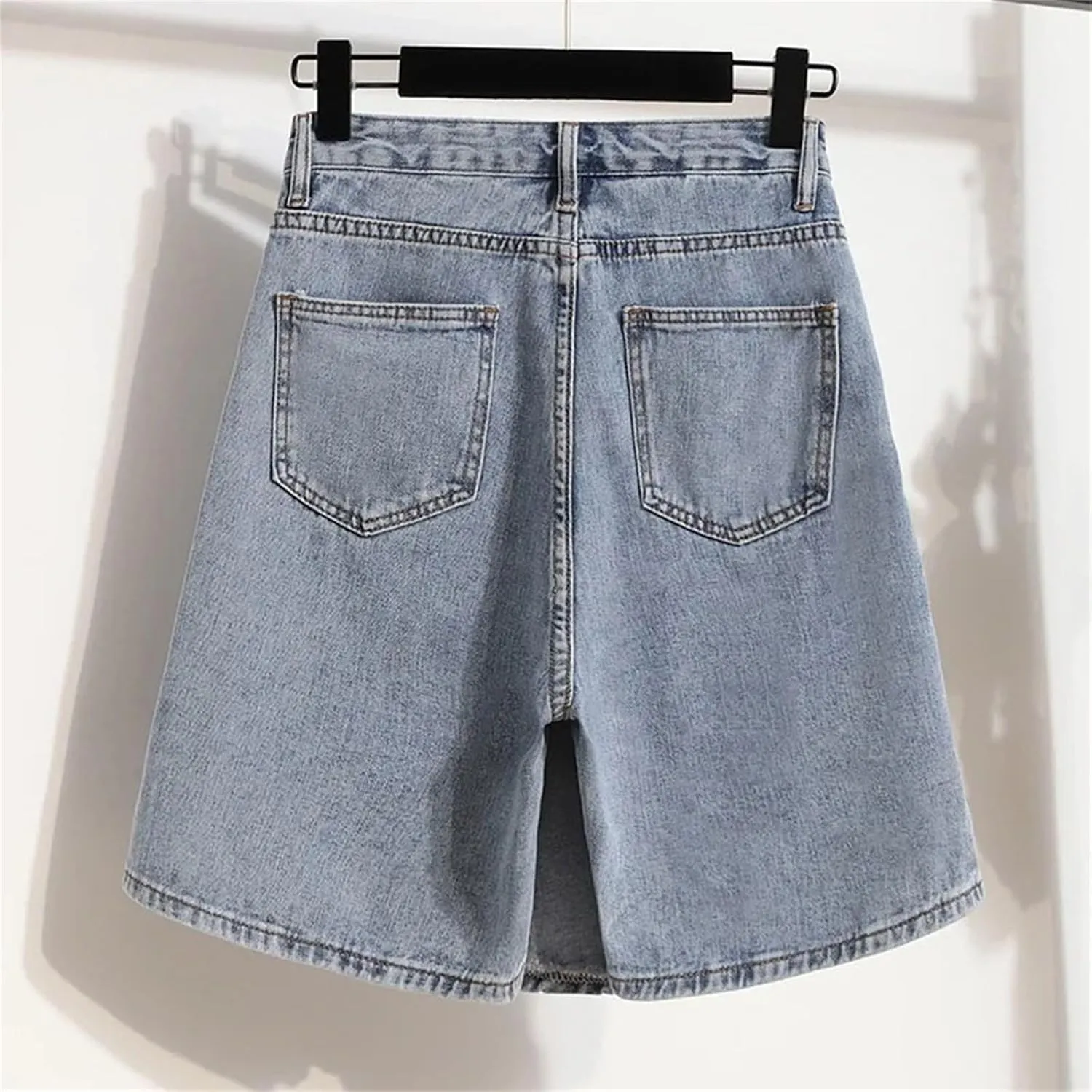 Jegsnoe Women Shorts Skirts Summer A-Line Wide-Leg Chic Solid High Waist Denim Shorts