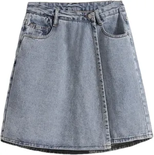 Jegsnoe Women Shorts Skirts Summer A-Line Wide-Leg Chic Solid High Waist Denim Shorts