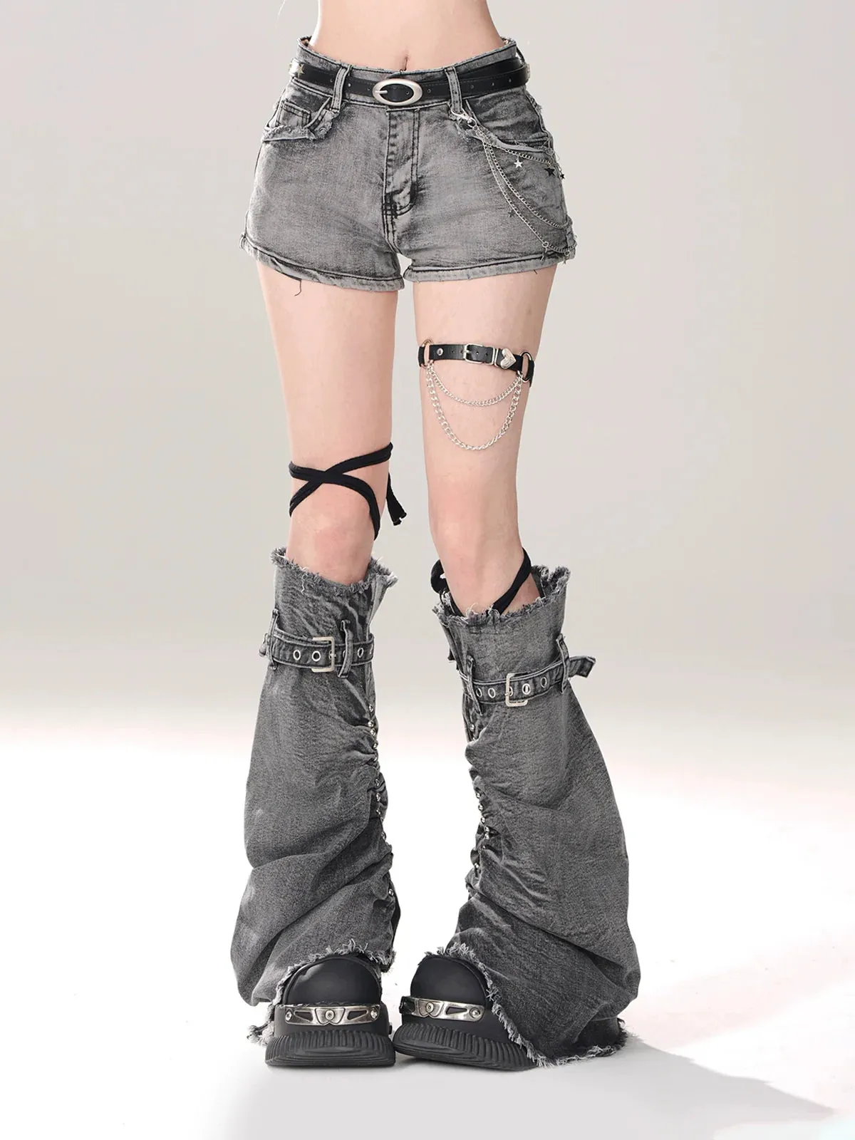 Leg Gray-and-blue   Denim Shorts A-line warmers