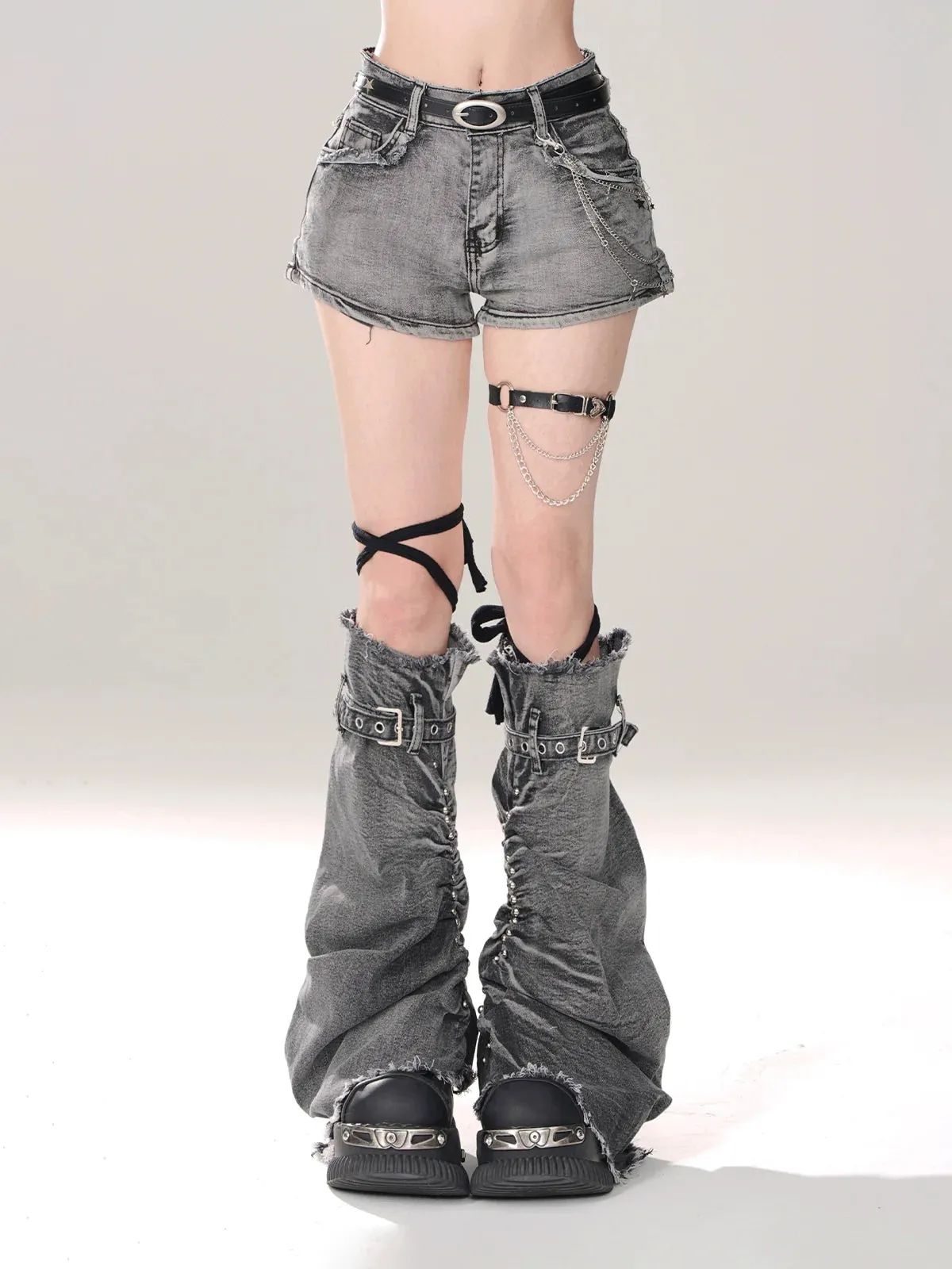 Leg Gray-and-blue   Denim Shorts A-line warmers