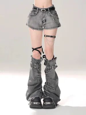 Leg Gray-and-blue   Denim Shorts A-line warmers