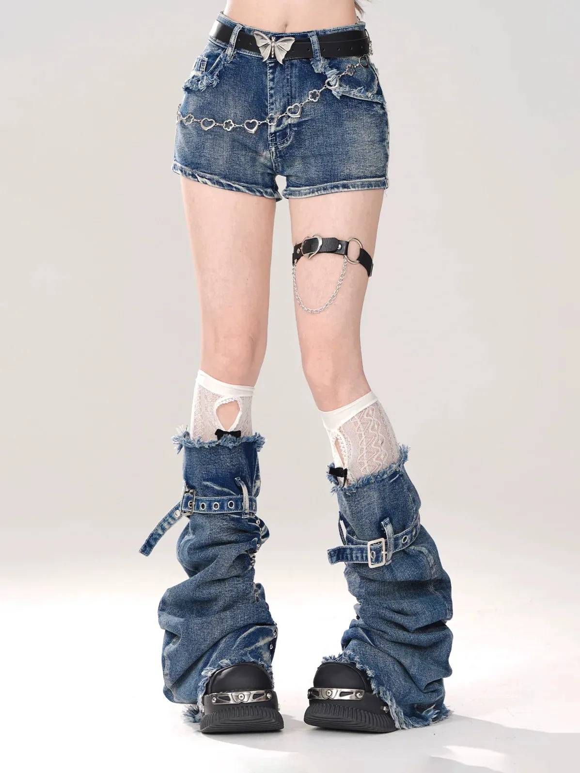 Leg Gray-and-blue   Denim Shorts A-line warmers