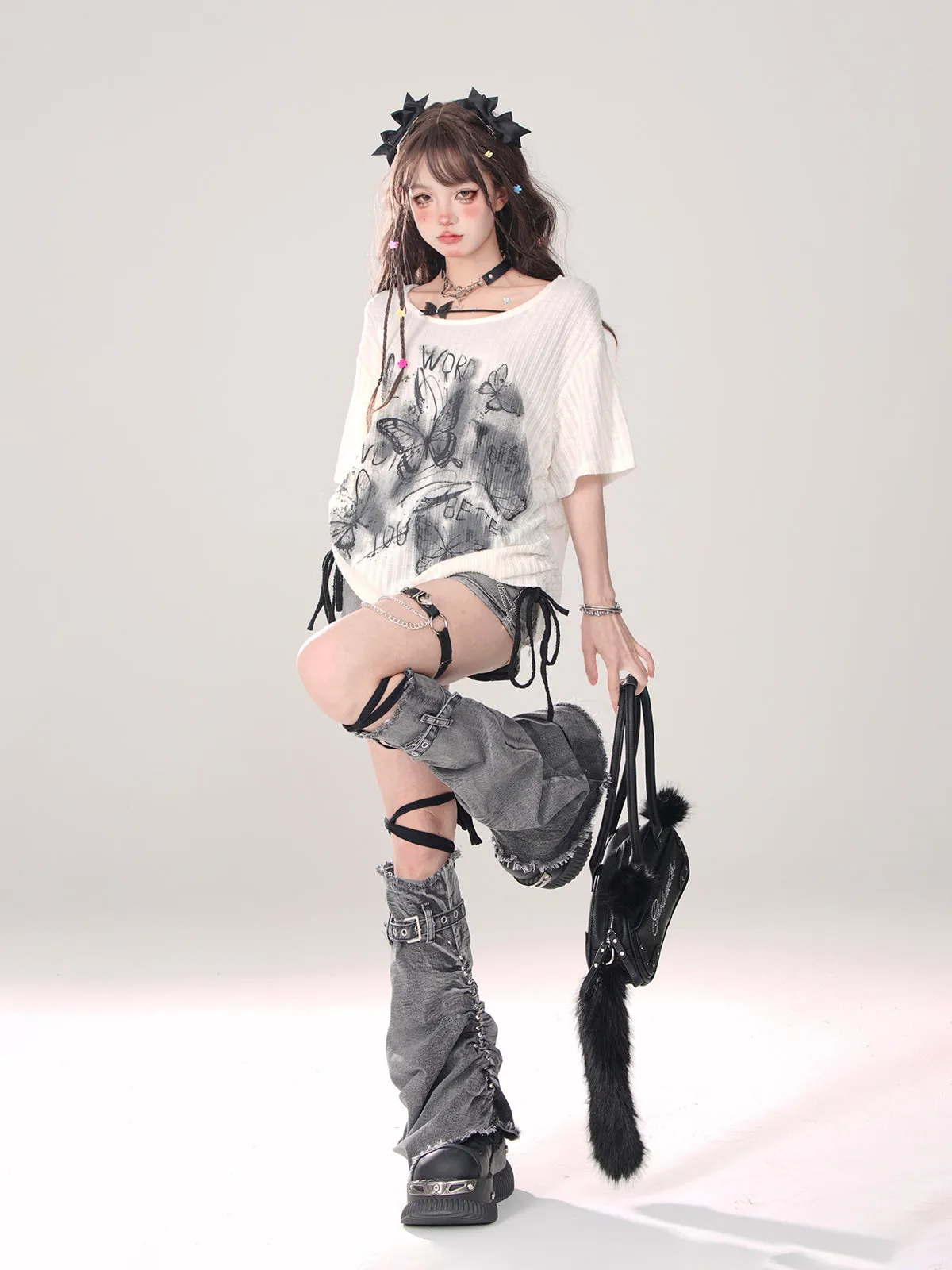 Leg Gray-and-blue   Denim Shorts A-line warmers