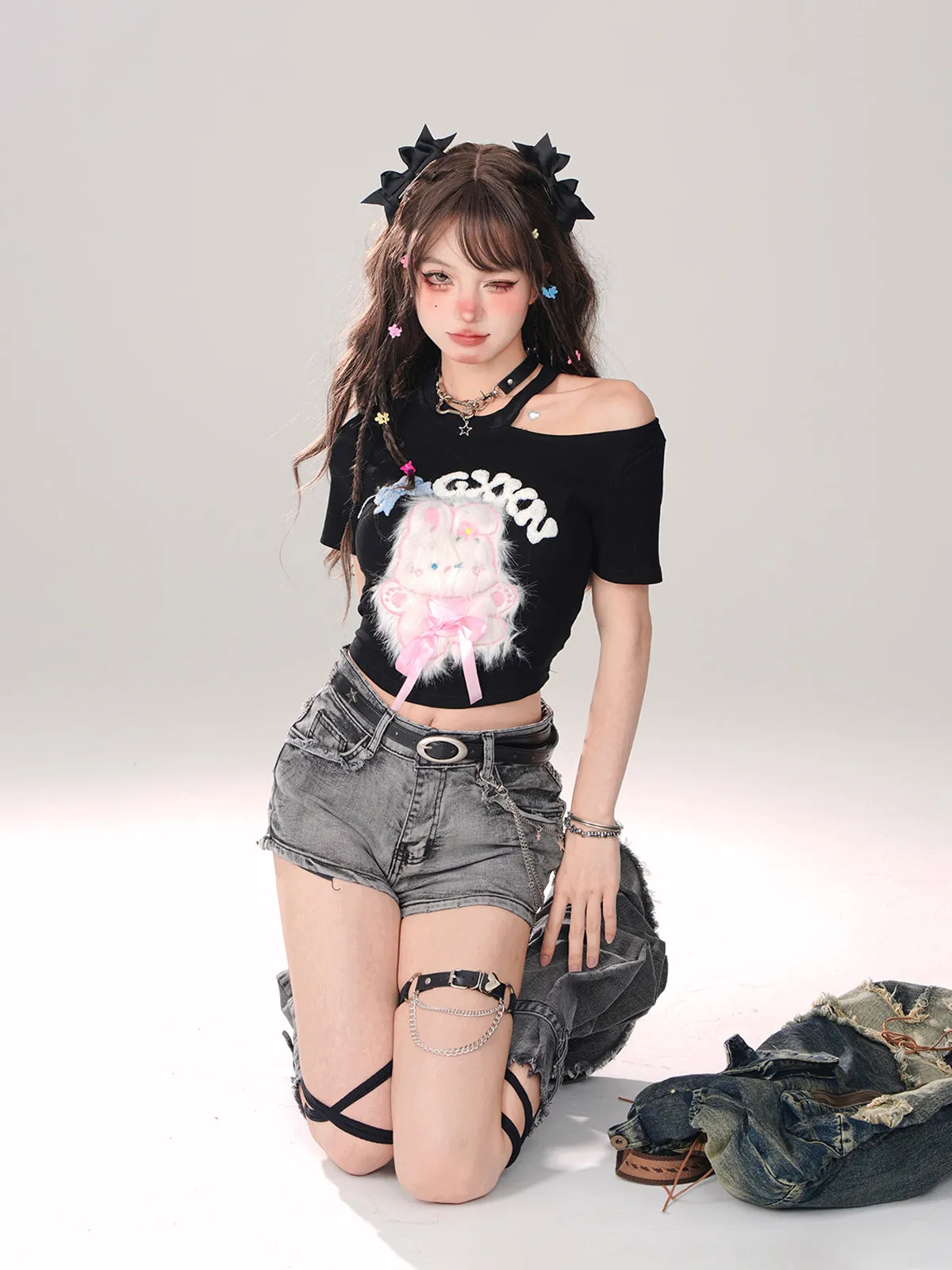 Leg Gray-and-blue   Denim Shorts A-line warmers