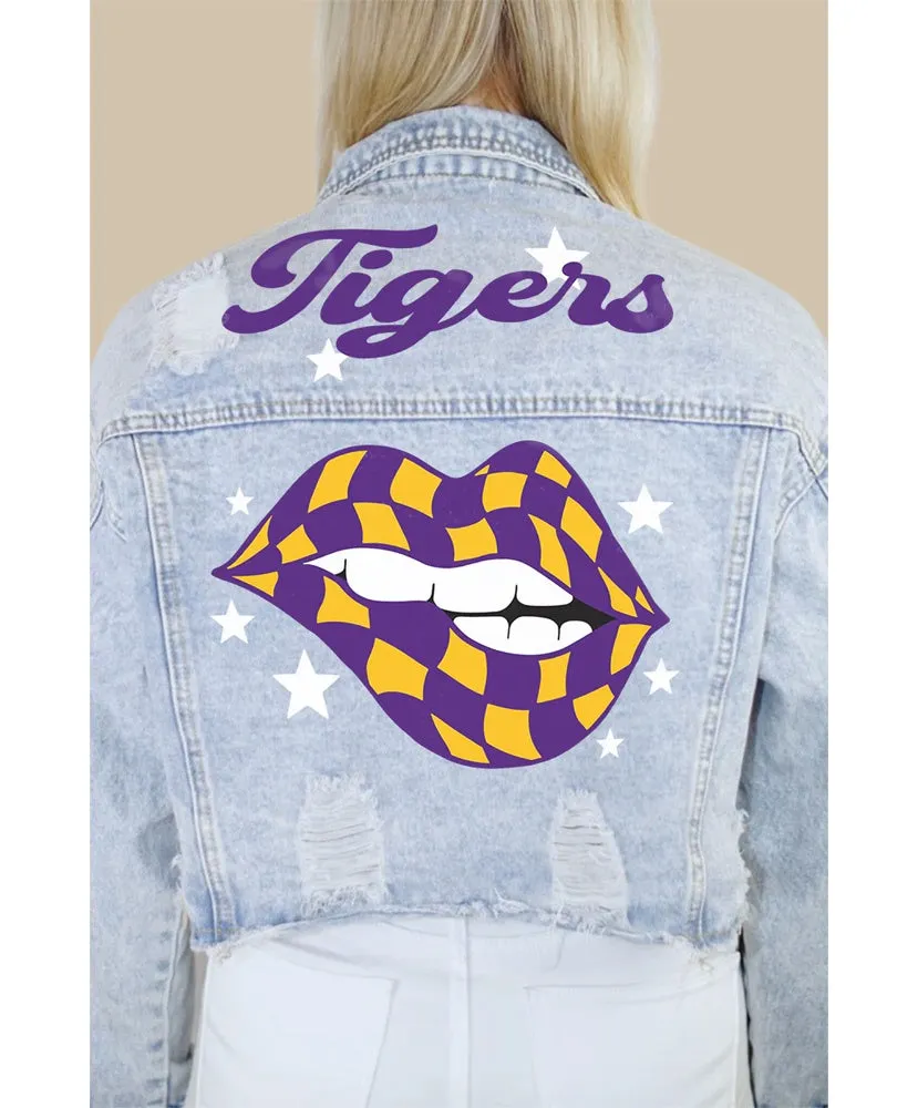 LSU Checkered Lips Denim Jacket