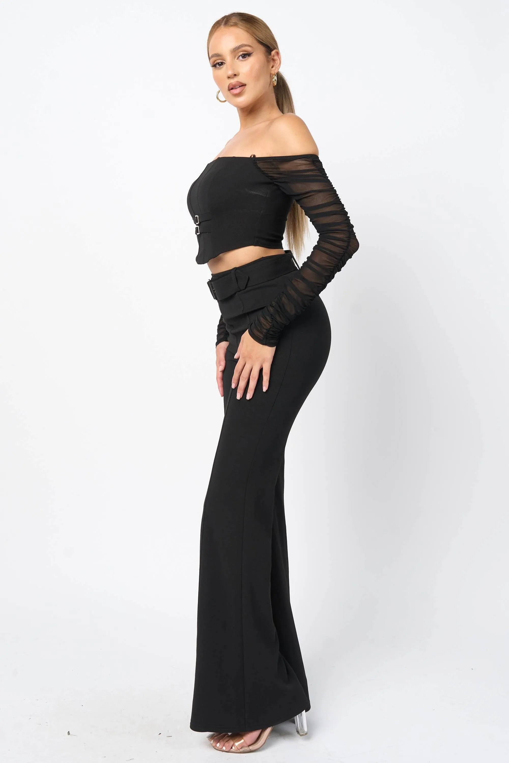 LUXE BUCKLE BELTED CROPPED TOP & BELTED PANTS SET