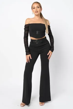 LUXE BUCKLE BELTED CROPPED TOP & BELTED PANTS SET