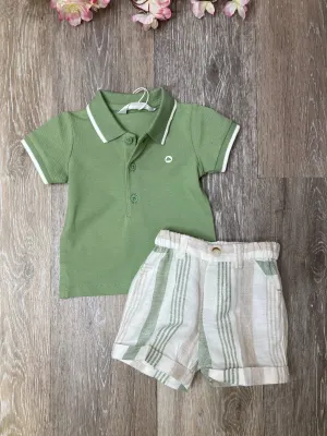 MAY Green Polo and Linen Short Set