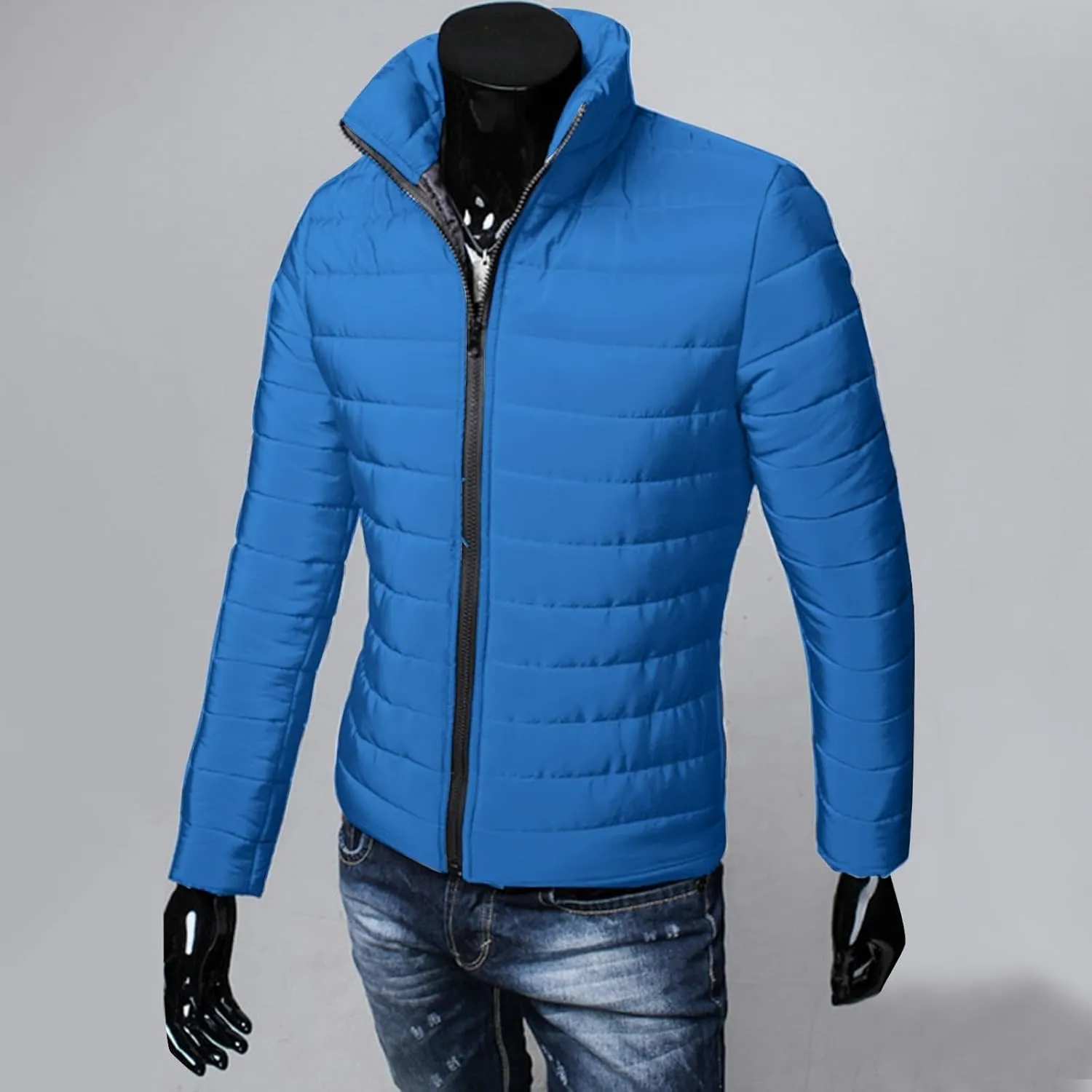 Men's Down Puffer Jacket Packable Zip Up Lightweight Puffy Bubble Hooded Winter Coat Light Thin Insulated