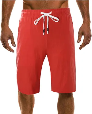 Men's Linen Shorts 2024 Summer Beach Shorts Sweat Shorts Casual Drawstring Lounge Athletic Shorts Comfy Elastic Running Short
