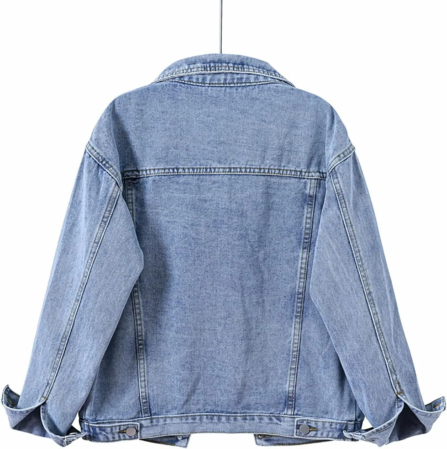 Pearls Denim Jacket For Woemn 3/4 Sleeve Button Down Plus Size Denim Jacket Basic Lapel Trucker Coat