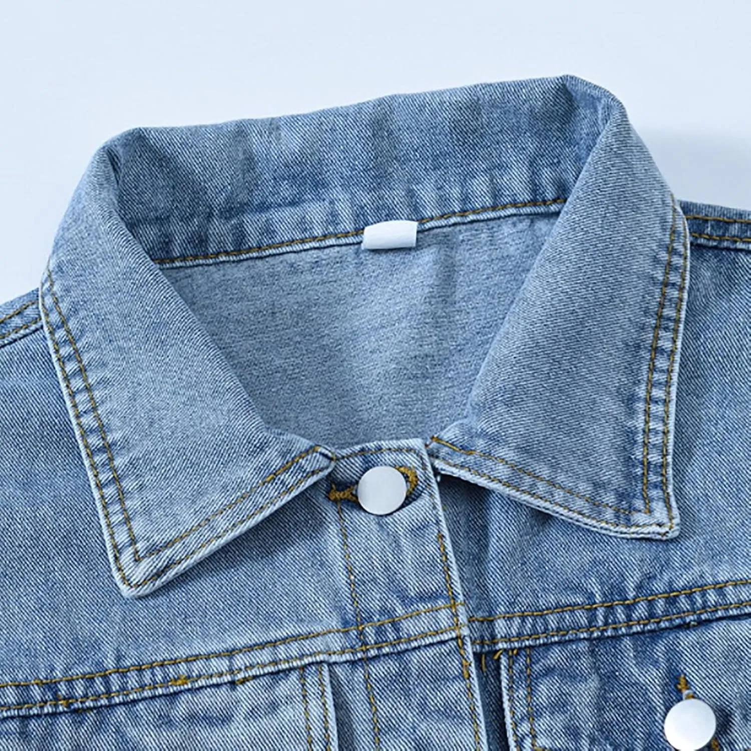 Pearls Denim Jacket For Woemn 3/4 Sleeve Button Down Plus Size Denim Jacket Basic Lapel Trucker Coat