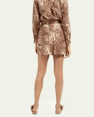 Printed Linen Shorts In Brown | Brown