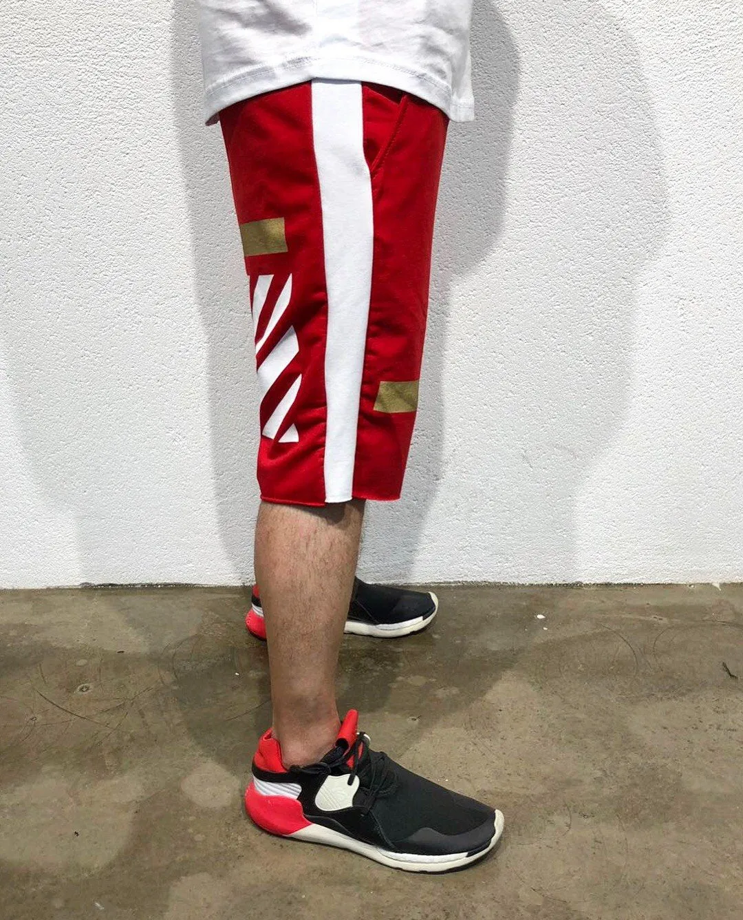 Red Gold Striped Sweat Short B182 Streetwear Sweat Shorts