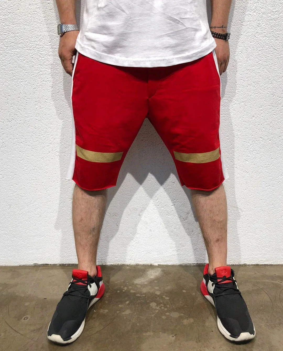 Red Gold Striped Sweat Short B182 Streetwear Sweat Shorts