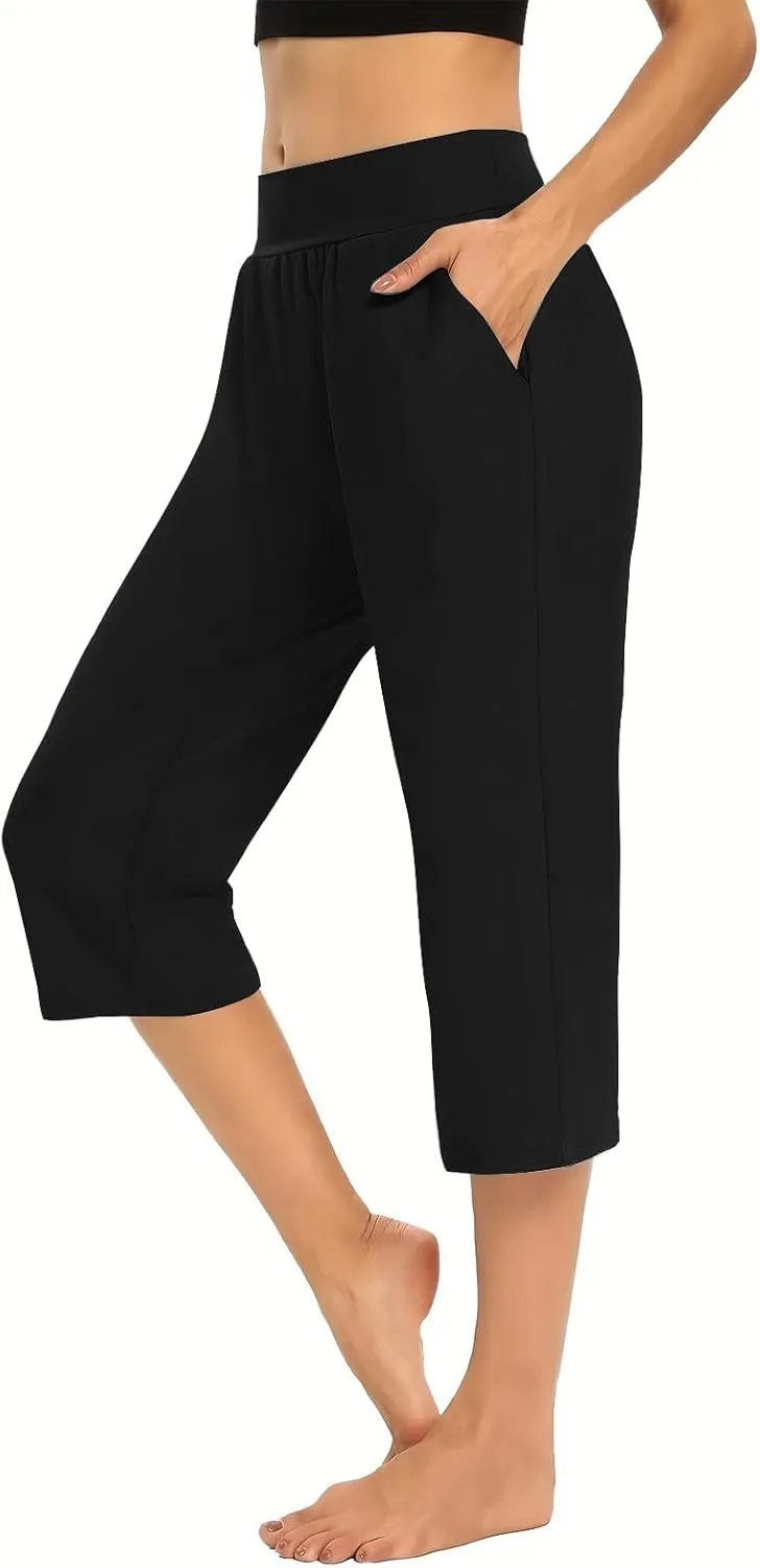 Summer Pants for Women 2024 High Waisted Straight Leg Lounge Pant Casual Trendy Capris Trousers with Pockets