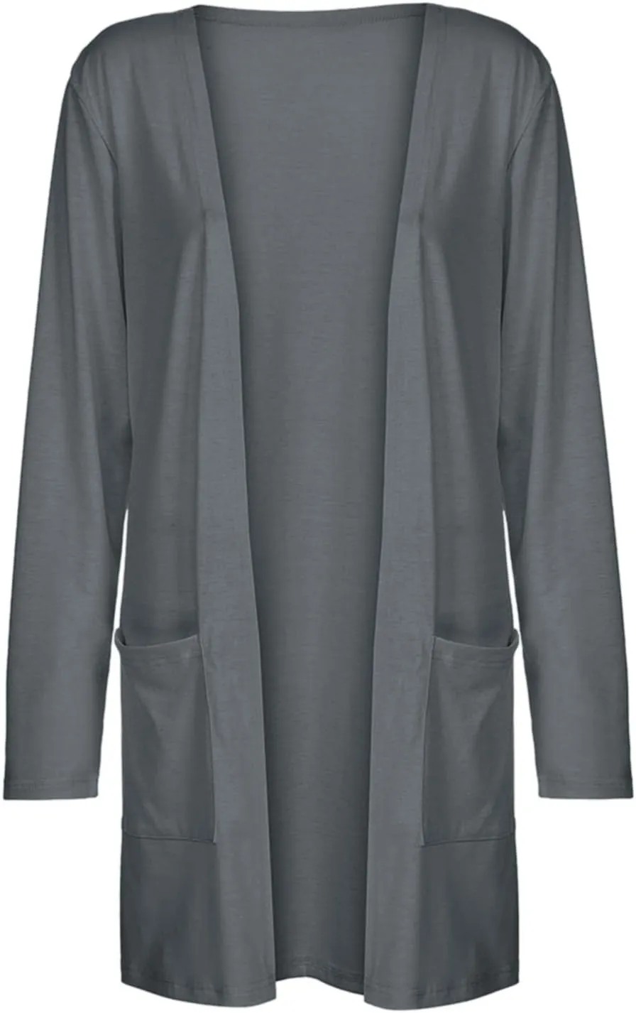 Thin Sweater Cardigan Long V-Neck Womens Ladies Sleeve Pockets Coat Solid Outerwear Light Weight Summer Sweaters