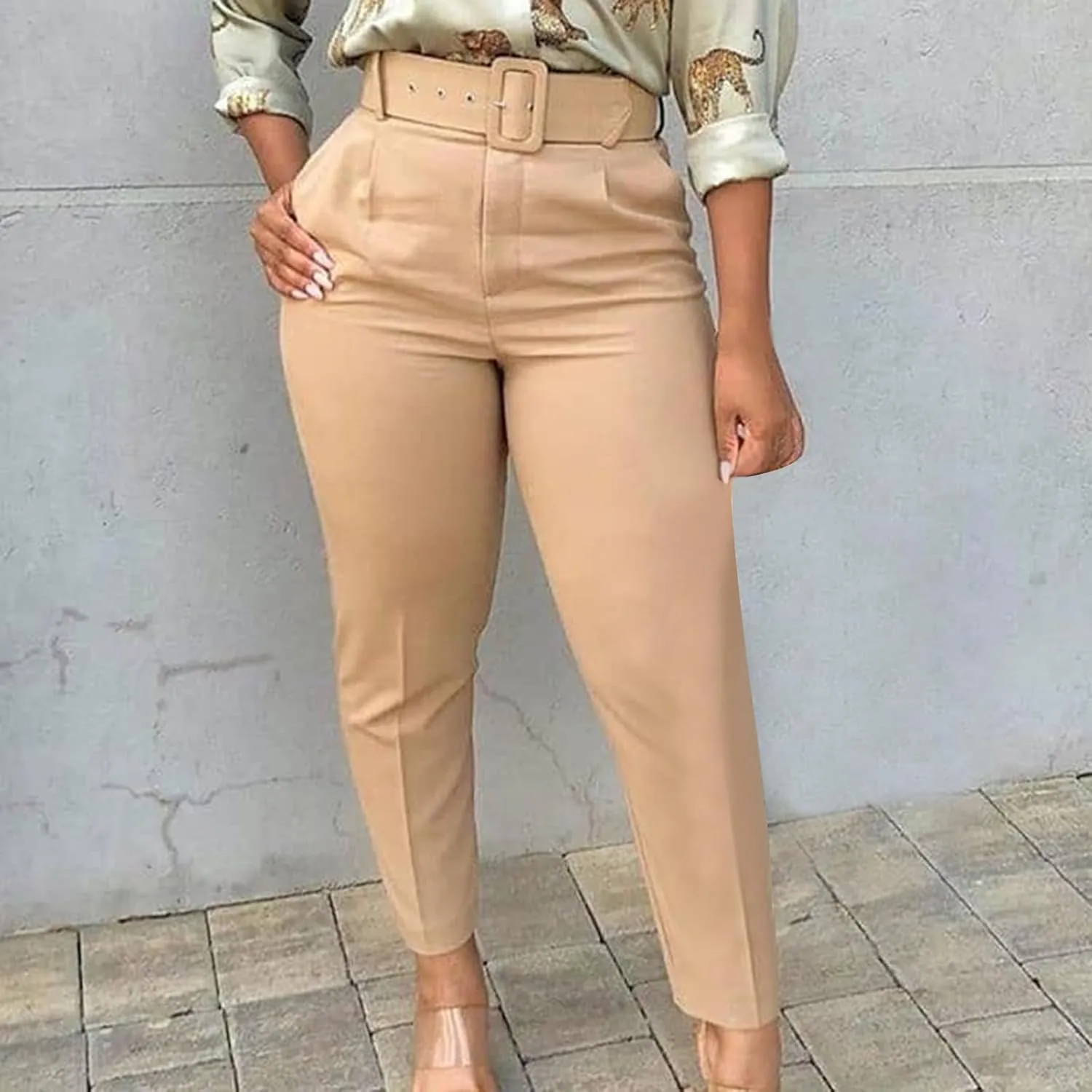 Uillui Dress Suit Pants for Women Business Casual Straight Leg Trouser Dressy High Waist Office Work Pant Slacks with Belted