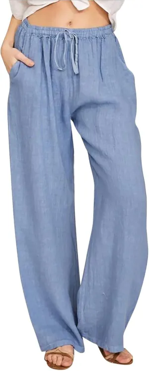 Wide Leg Linen Pants Women Loose Fit High Waist Summer Cotton Linen Pant with Pocket Drawstring Casual Lounge Trousers