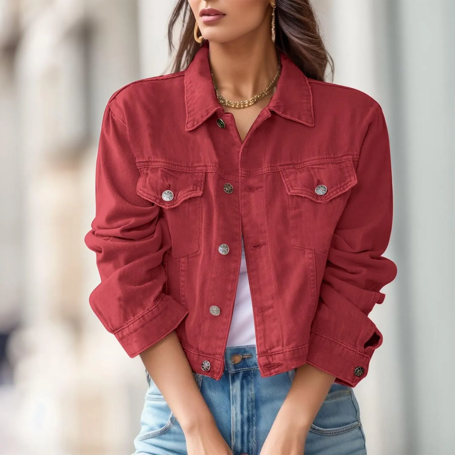 Womens Oversized Loose Trucker Jackets Button Down Classic Baggy Cropped Denim Jacket Trendy Soft Jackets Works