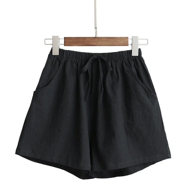 Women's Plus size, High waist Cotton Linen Casual Loose Shorts for Summer