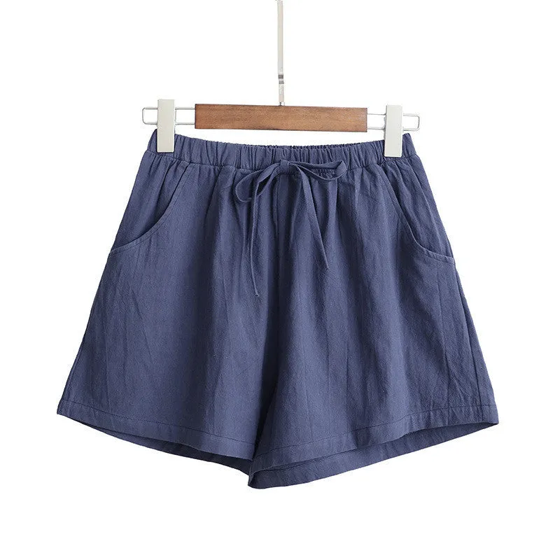 Women's Plus size, High waist Cotton Linen Casual Loose Shorts for Summer