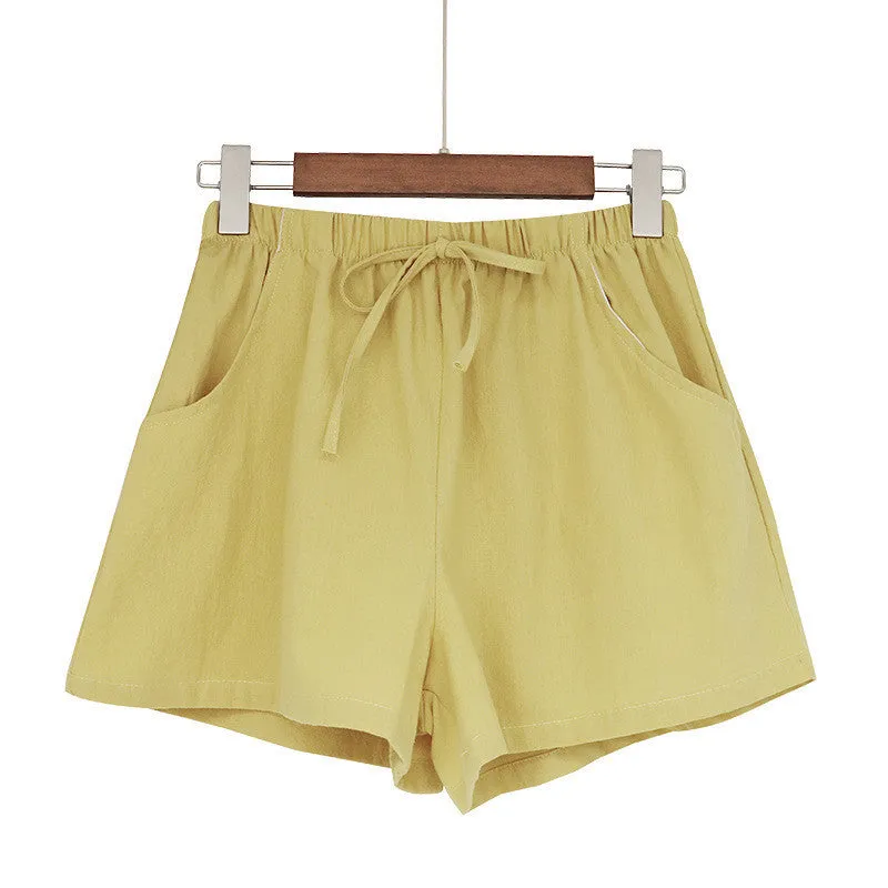 Women's Plus size, High waist Cotton Linen Casual Loose Shorts for Summer