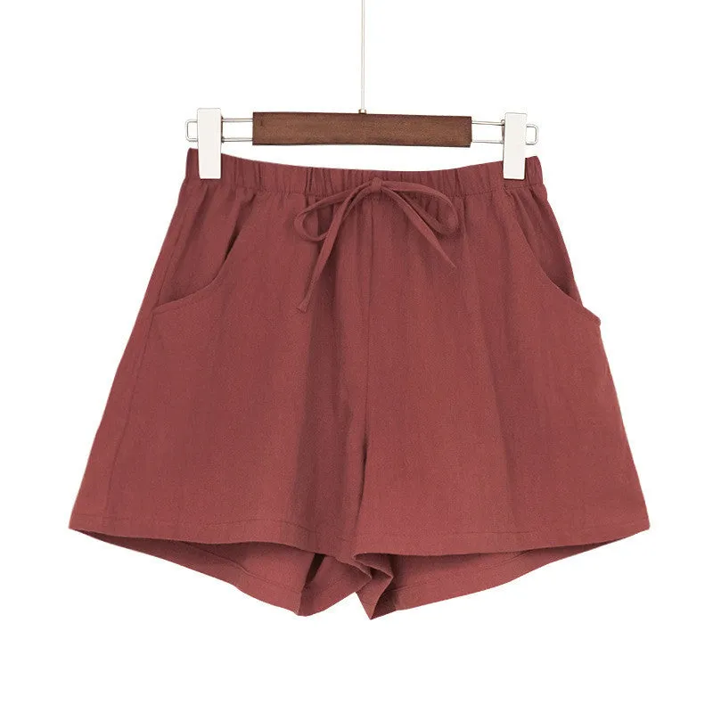 Women's Plus size, High waist Cotton Linen Casual Loose Shorts for Summer