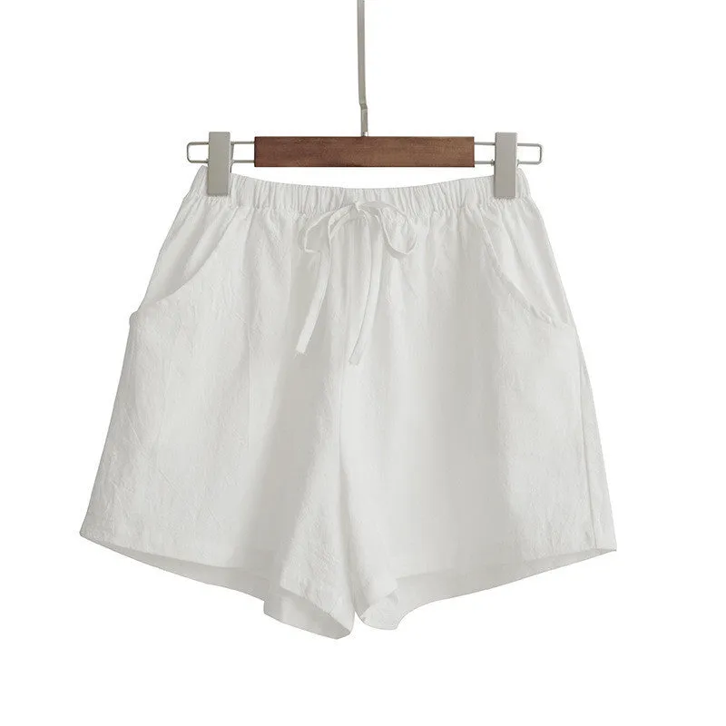 Women's Plus size, High waist Cotton Linen Casual Loose Shorts for Summer