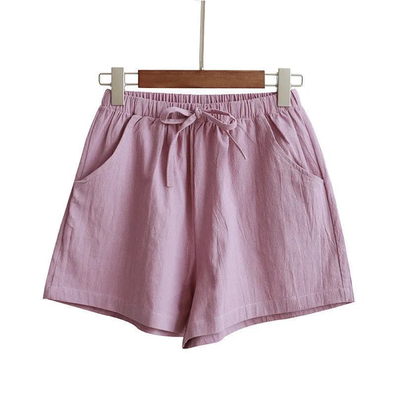 Women's Plus size, High waist Cotton Linen Casual Loose Shorts for Summer