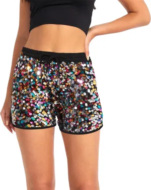 Women's Sequins Shorts High Waist Elastic Glitter Party Shorts Sexy Fashion Hot Pants XS-XXL