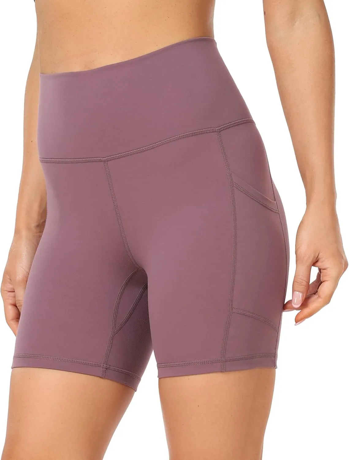 YUNOGA Womens High Waist Biker Shorts with Pockets 6"/8" Yoga Shorts Gym Workout Running Spandex Shorts