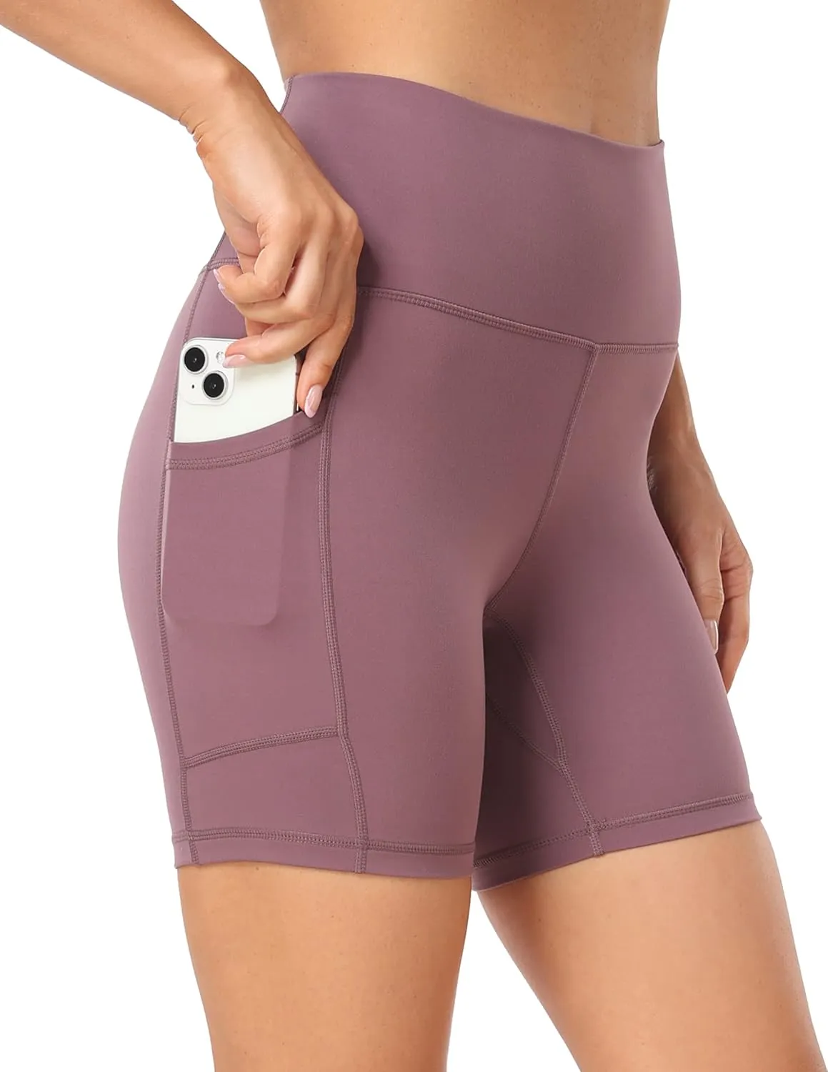 YUNOGA Womens High Waist Biker Shorts with Pockets 6"/8" Yoga Shorts Gym Workout Running Spandex Shorts