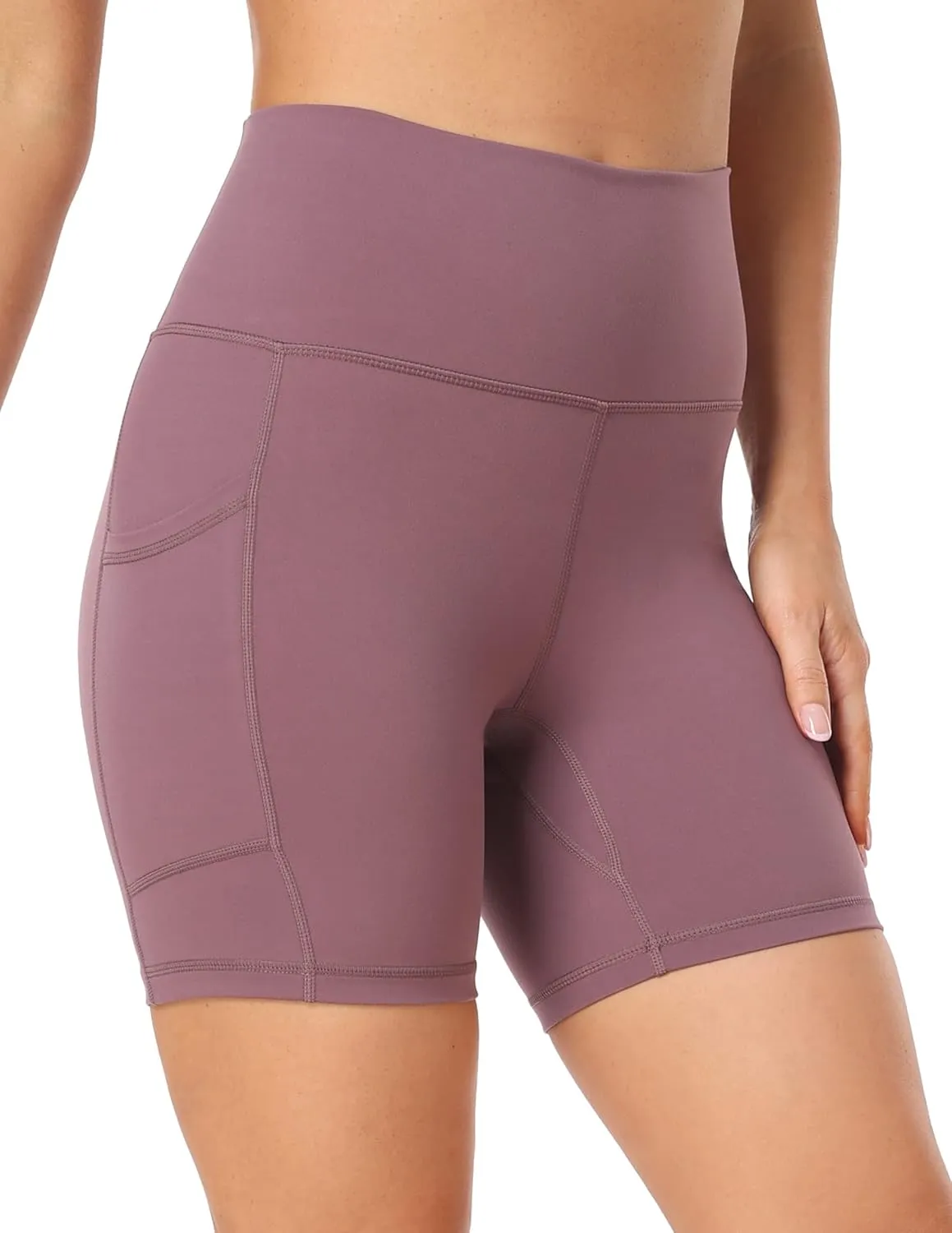 YUNOGA Womens High Waist Biker Shorts with Pockets 6"/8" Yoga Shorts Gym Workout Running Spandex Shorts