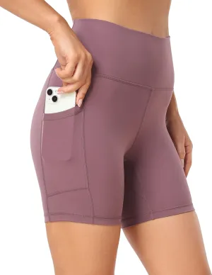 YUNOGA Womens High Waist Biker Shorts with Pockets 6"/8" Yoga Shorts Gym Workout Running Spandex Shorts
